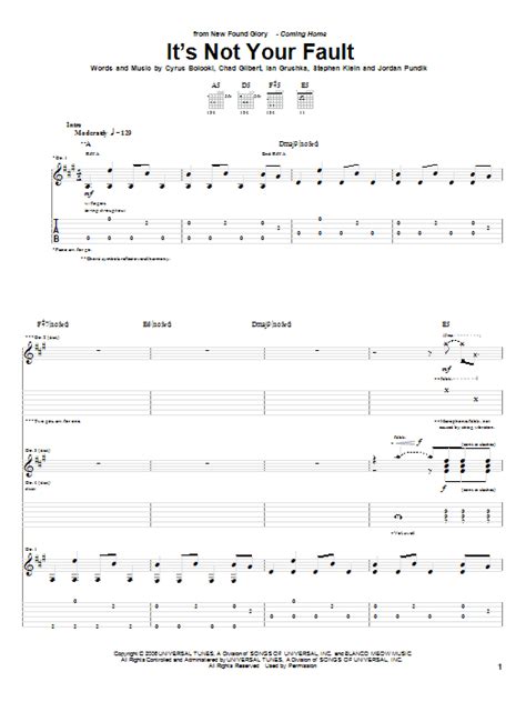 Its Not Your Fault Sheet Music New Found Glory Guitar Tab