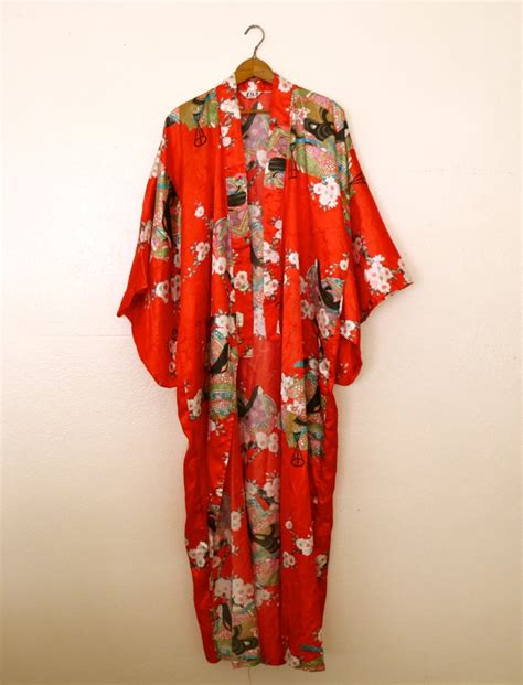 Japanese Red Silk Kimono Robe