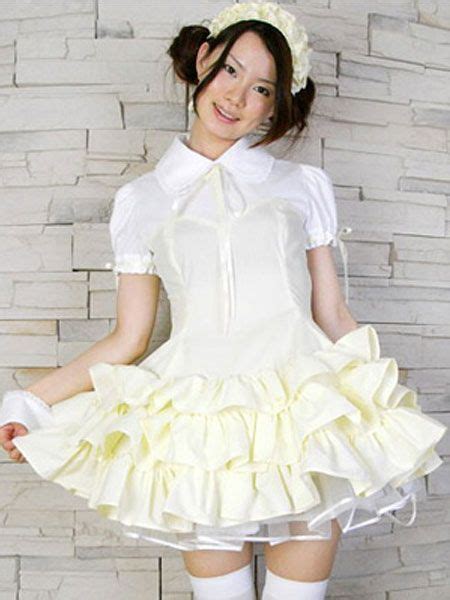 White Yellow Puff Maid Cosplay Costume Maid Costume Maid Outfit