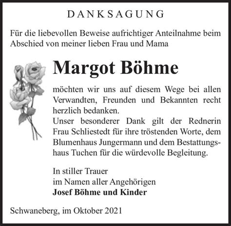 Traueranzeigen von Margot Böhme abschied nehmen de