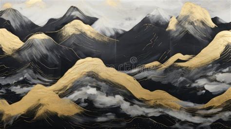 Abstract Mountains Landscape In Chinese Ink Painting Style Ai Stock