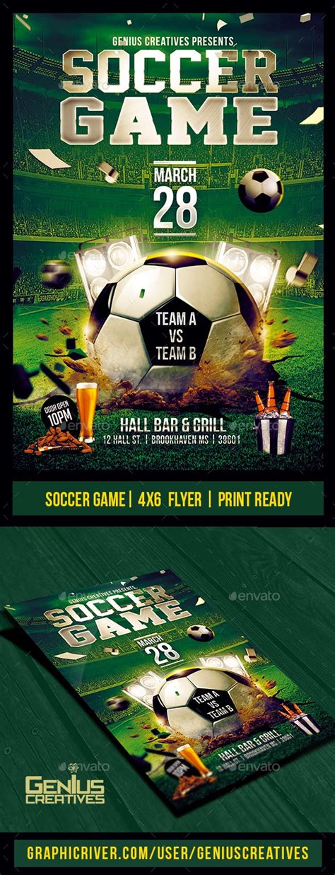 soccer game flyer template psd  geniuscreatives graphicriver