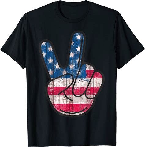 American Flag Peace Sign Hand Tshirt 4th Fourth Of July Tshirt Size Up
