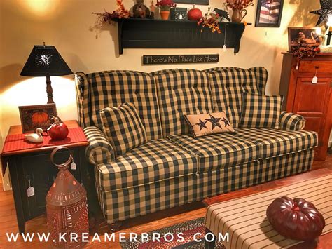 Buffalo Check Country Primitive Style Sofa With A Wing Back Style