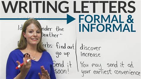 They have a more formal tone, writing style and focus on conciseness and concreteness. Writing Letters: formal & informal English - YouTube