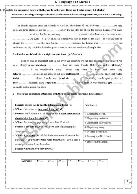Language Task For First Forms Esl Worksheet By Meyssa