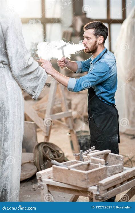 Sculptor Working With Sculptures In The Studio Stock Image Image Of