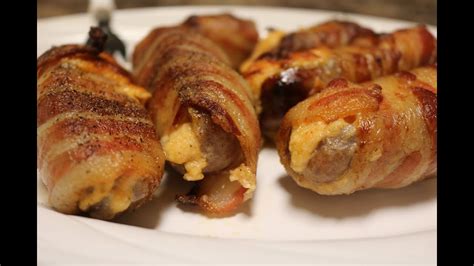 Cheese Stuffed Brats Wrapped In Bacon Youtube