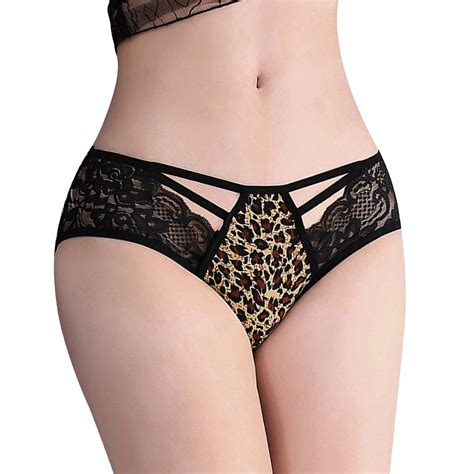 ZMHEGW Panties For Womens Leopard Print Translucent Sheer Lace Tank Lace Underwear Women Thongs