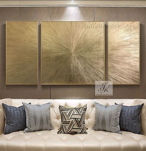 Extra Large Wall Art Abstract Painting Set Of 3 Gold Leaf Etsy
