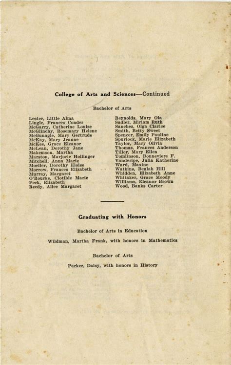 Florida Memory Florida State College For Women Commencement Program 1937