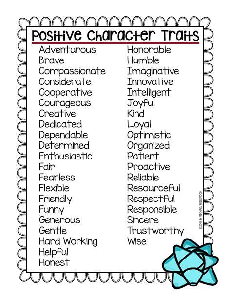 Character Traits For Kids Printable Tedy Printable Activities