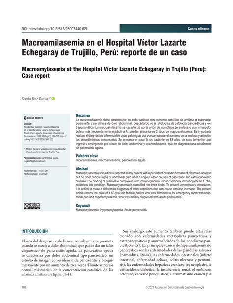 Pdf Macroamilasemia En El Hospital V Ctor Lazarte Echegaray De