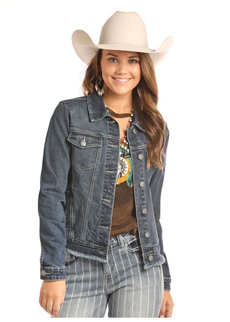 Rock And Roll Cowgirl Lace Up Back Denim Jacket Dry Creek Western Wear
