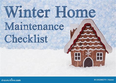 Winter Home Maintenance Checklist With House And Snow Stock