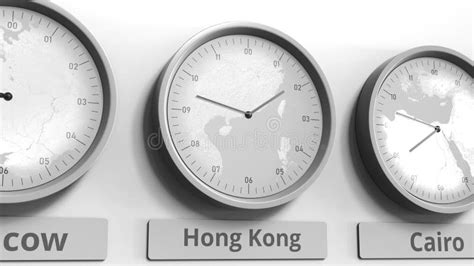 Round Clock Showing Hong Kong China Time Within World Time Zones
