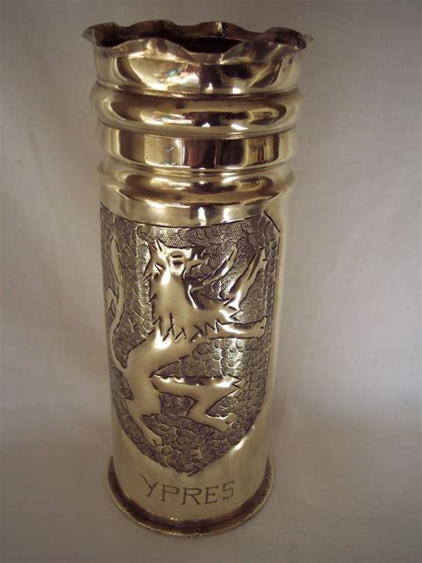 Ww1 Trench Art German 1915 Shell With Belgian Lion And Ypres Ypres