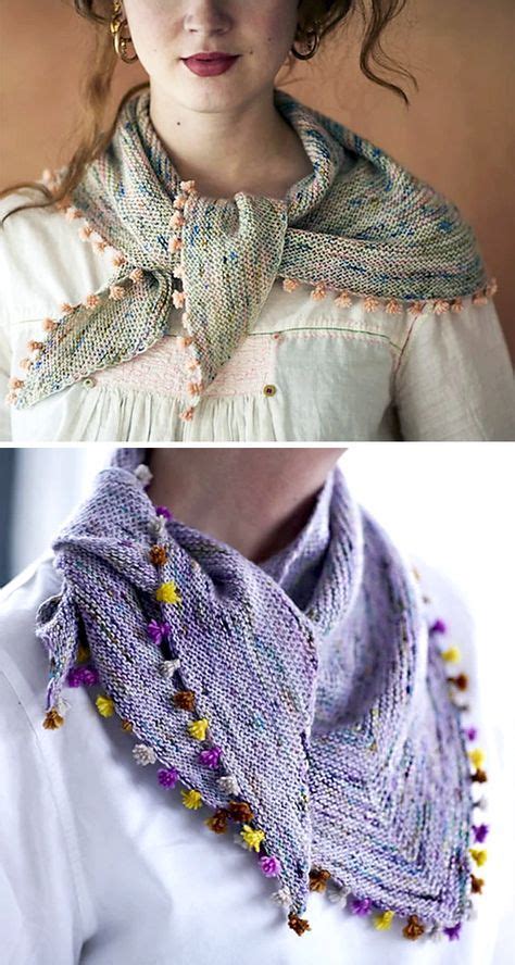 Free Knitting Pattern For Easy One Skein Tiny Tassels Scarf Garter Stitch Triangle Scarf