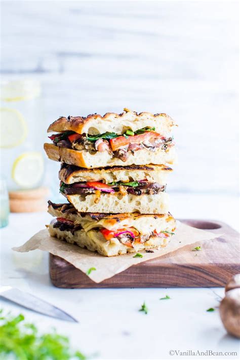 Place 1 slice of bread on the grill pan and top with a layer of tofu, . Mushroom and Goat Cheese Veggie Panini | Vanilla And Bean ...