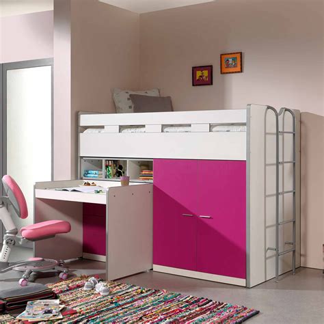 Vipack Bonny High Sleeper With Wardrobe Chest Of Drawers And Pull Out Desk Fuchsia High