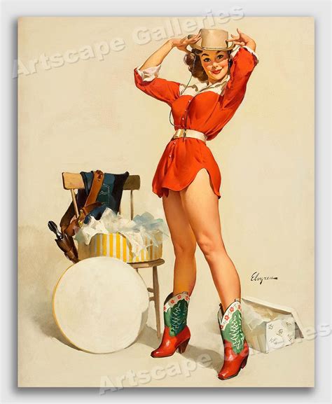 1950s Elvgren Pin Up Girl Poster Something New Western Cowgirl