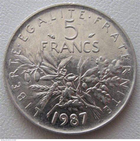 5 Francs 1987 Fifth Republic Francs 1986 2001 France Coin 934