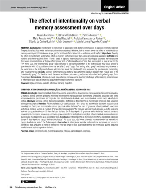 The Effect Of Intentionality On Verbal Memory Assessment Over Days
