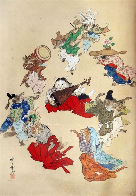 Captivating Yokai Print Dancing Animals In Kimono