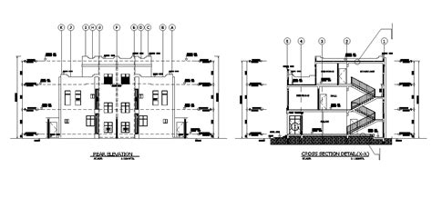 Front Elevation Of The Villa Building Is Given In This Autocad Drawing