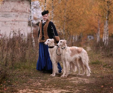 Peryakin Victor Woman W Borzois Russia Ii Borzoi Russian