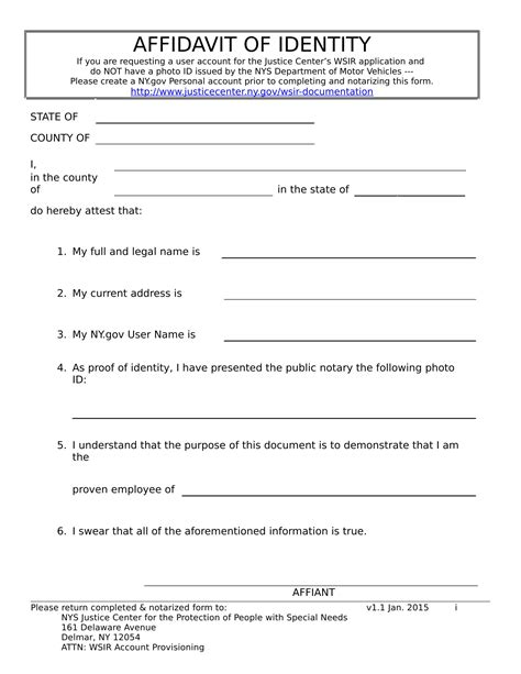 Printable Affidavit Of Identity Form Templates Fillable Samples In My