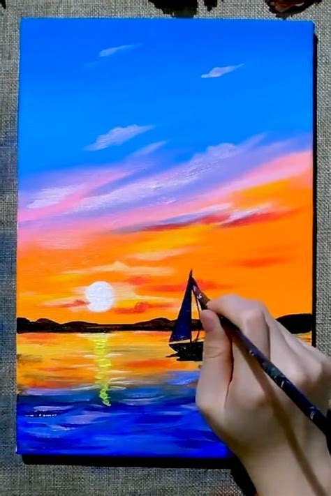Sailboat Sunset Seascape Acrylic Painting For Beginners Video