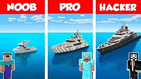 Minecraft Noob Vs Pro Vs Hacker Modern Yacht House Build Challenge In