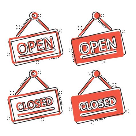 Open And Closed Sign Cartoons Illustrations Royalty Free Vector