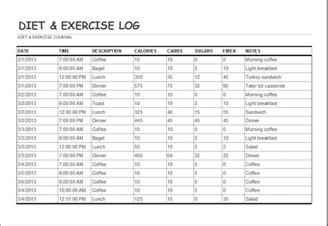 diet  exercise log template word excel templates