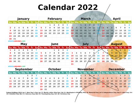 Printable Yearly 2022 Calendar With Holidays Premium Template 2661