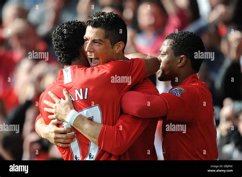 Right Celebrates His Goal With Cristiano Ronaldo Centre Hi Res Stock