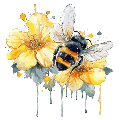 Watercolor Bee Honeycomb Honey Flowers 23657741 Png