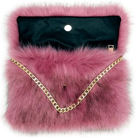 Fhqhth Faux Fur Purse Fuzzy Shoulder Foldover Cover Bags For Women Evening Handbags Al Alloy