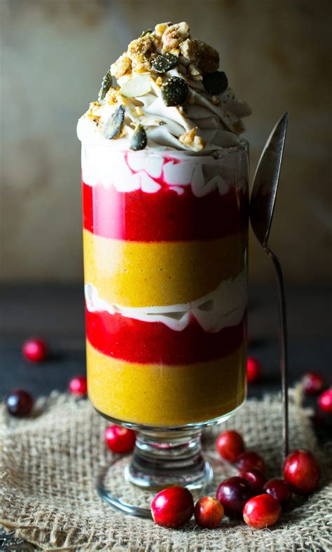 Pumpkin Pie Parfait With Cranberry Orange Coulis And Coconut Whip Raw