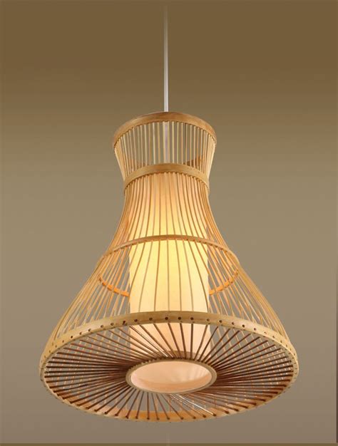 Bamboo Wicker Rattan Wave Shade Pendant Light Fixture Rustic Vintage