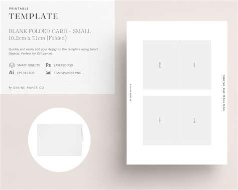 Blank Folded Card Template Small Editable Digital Template Etsy