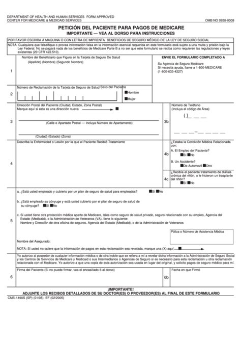 Form Cms 1490s Sp Peticion Del Paciente Para Pagos De Medicare