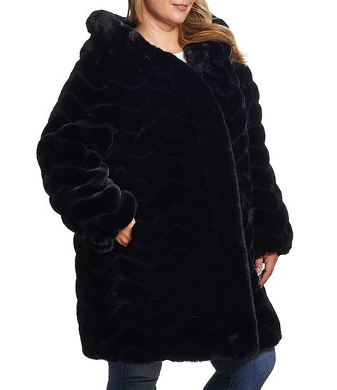 Gallery Plus Size Chevron Faux Fur Hooded Coat Dillards