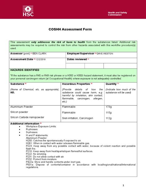2022 Coshh Risk Assessment Form Fillable Printable Pdf Amp Forms