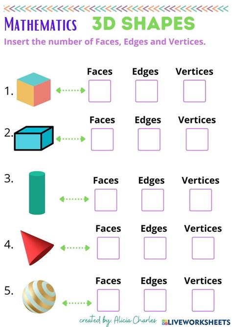 Geometry 3d Shapes Faces Edges Vertices Worksheet Math Interactive