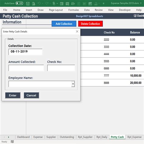 designvat expense tracking spreadsheet petty cash template