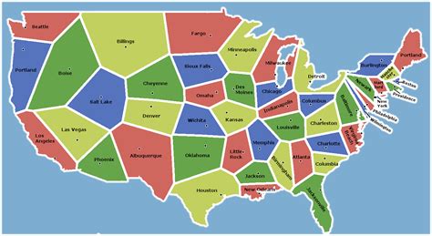 Us States Redrawn Based On Proximity Of Their Largest Cities
