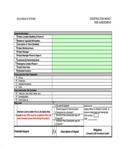 Free Construction Risk Assessment Forms In Pdf Ms Word Excel