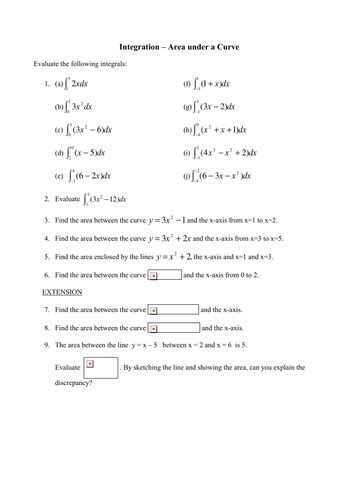 On this worksheet you will use substitution, as well as the other integration rules, to evaluate the the given de nite and inde nite integrals. Integration Worksheet by phildb - Teaching Resources - Tes